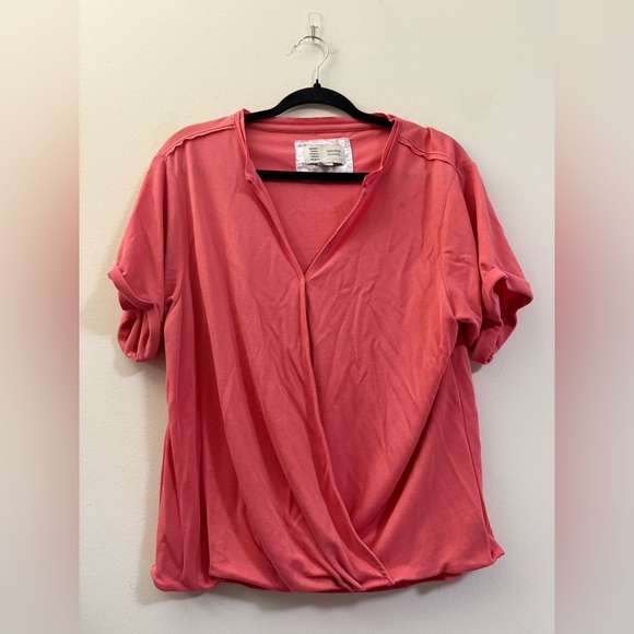 Saturday Sunday Anthropologie V-Neck Ribbed Top in Pink‎ Salmon - S - Picture 1 of 11